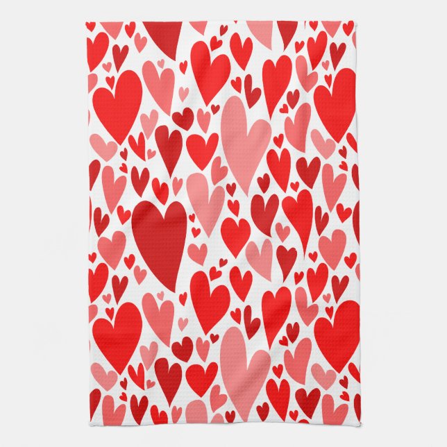 Groovy and Romantic Red Hearts Valentine's Day Tea Towel (Vertical)