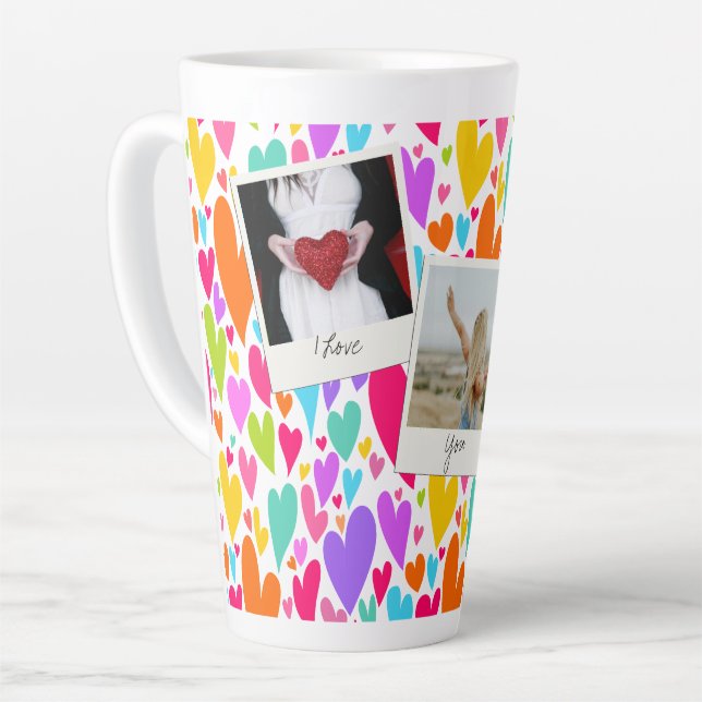Groovy and Romantic Vibrant Heart Valentine Photo  Latte Mug (Left Angle)