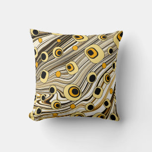Groovy and Wavy Retro Style Black and Yellow   Cushion