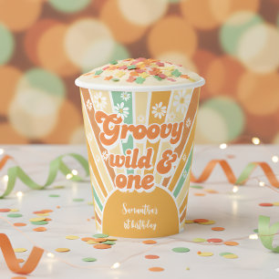 Groovy and wild retro sun kids birthday paper cups