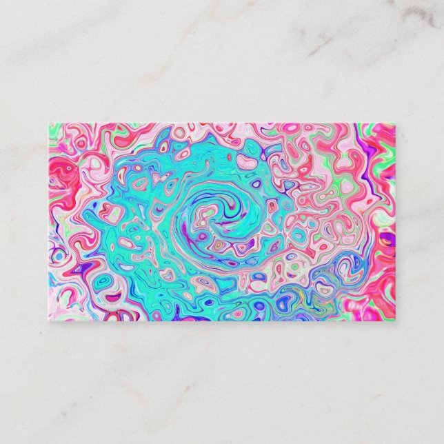 Groovy Aqua Blue and Pink Abstract Retro Swirl Business Card (Front)
