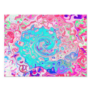 Groovy Aqua Blue and Pink Abstract Retro Swirl Photo Print