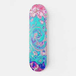 Groovy Aqua Blue and Pink Abstract Retro Swirl Skateboard