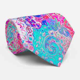 Groovy Aqua Blue and Pink Abstract Retro Swirl Tie