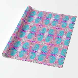 Groovy Aqua Blue and Pink Abstract Retro Swirl Wrapping Paper