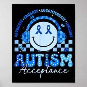 Groovy Autism Awareness Acceptance Shirts Teacher Poster