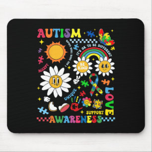 Groovy Autism Awareness Unique Love Support Puzzle Mouse Pad
