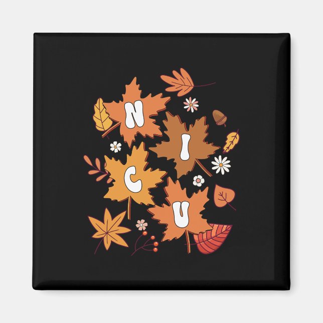 Groovy Autumn NICU Nurse Maple Leaf Fall Vibes Dai Magnet (Front)