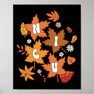 Groovy Autumn Nicu Nurse Maple Leaf Fall Vibes Dai Poster