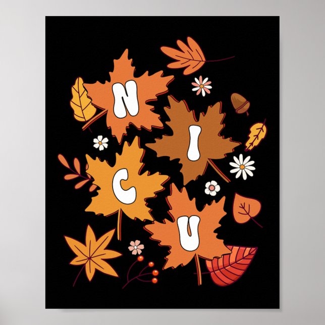Groovy Autumn NICU Nurse Maple Leaf Fall Vibes Dai Poster (Front)