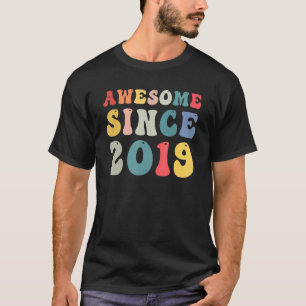 Groovy Awesome Since 2019 4th Birthday Gifts 4 Yea T-Shirt