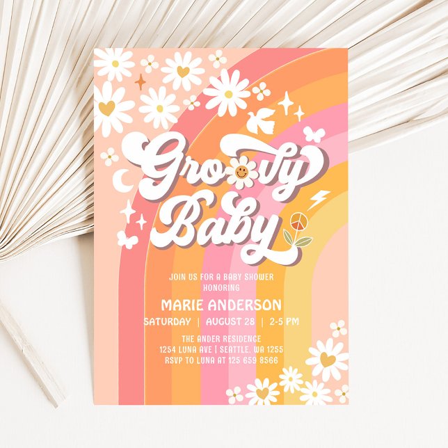 Groovy Baby Daisy Hippie 70's Retro Baby Shower Invitation (Creator Uploaded)