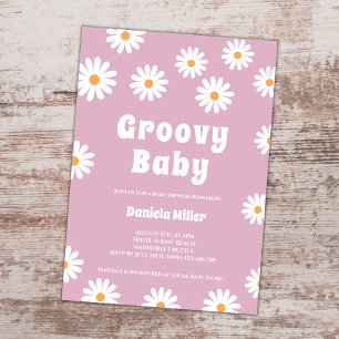 Groovy Baby Girl Daisy 70s Retro Baby Shower Invitation