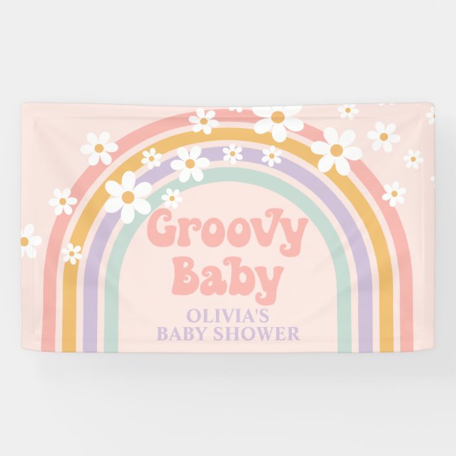 Groovy Baby Pastel rainbow Baby Shower Banner (Horizontal)