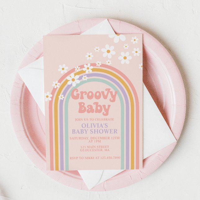 Groovy Baby Pastel rainbow Baby Shower Invitation (Creator Uploaded)