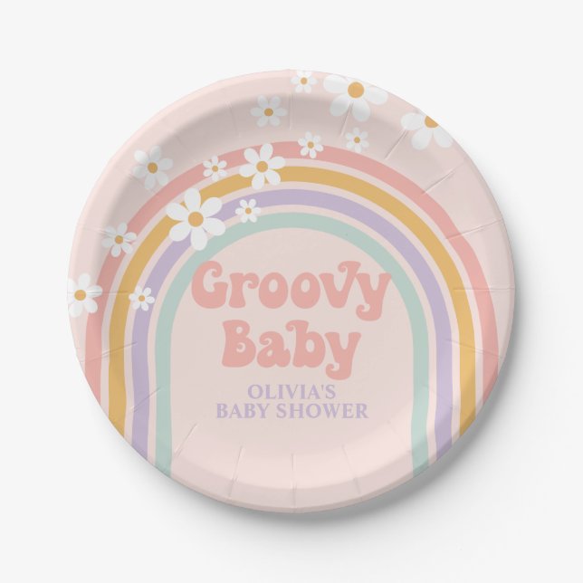 Groovy Baby Pastel rainbow Paper Plates (Front)
