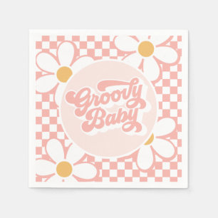 Groovy Baby Pink Daisy Chequered Napkin