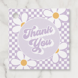Groovy Baby Purple Daisy Chequered Thank You Favour Tags