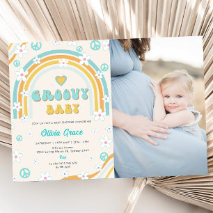 Groovy Baby Rainbow Baby Shower Party Photo Invitation