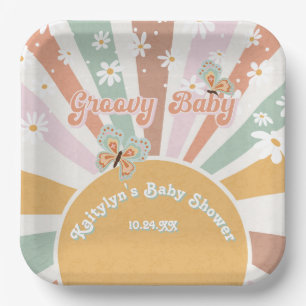 Groovy Baby Retro 70s Hippie Sunshine Daisies Paper Plate