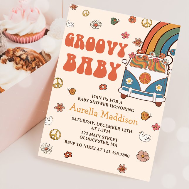 Groovy Baby Retro Rainbow Baby Shower Party Invitation (Creator Uploaded)