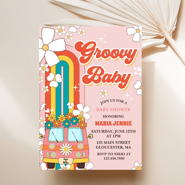 Groovy Baby Retro Rainbow Baby Shower Party Invitation (Creator Uploaded)