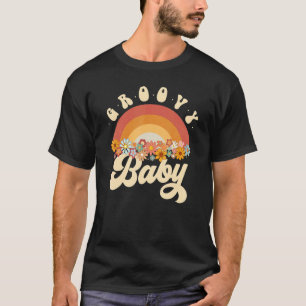 Groovy Baby Retro Rainbow Colourful Flowers Design T-Shirt