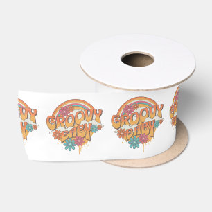 Groovy Baby retro style design Satin Ribbon