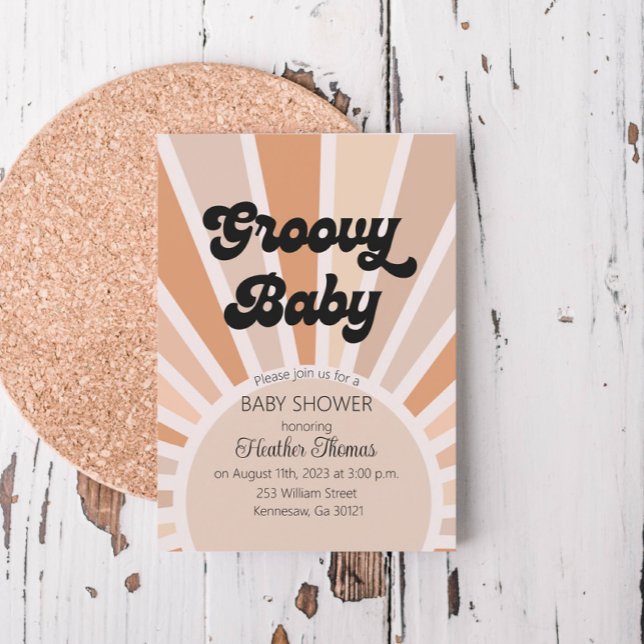 Groovy Baby Retro Sunshine Baby Shower Invitation (Creator Uploaded)