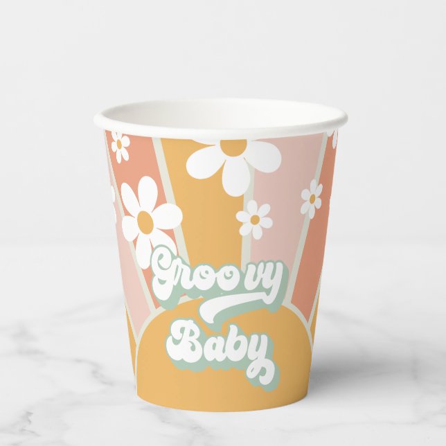 Groovy Baby Retro Sunshine Baby Shower Paper Cups (Front)