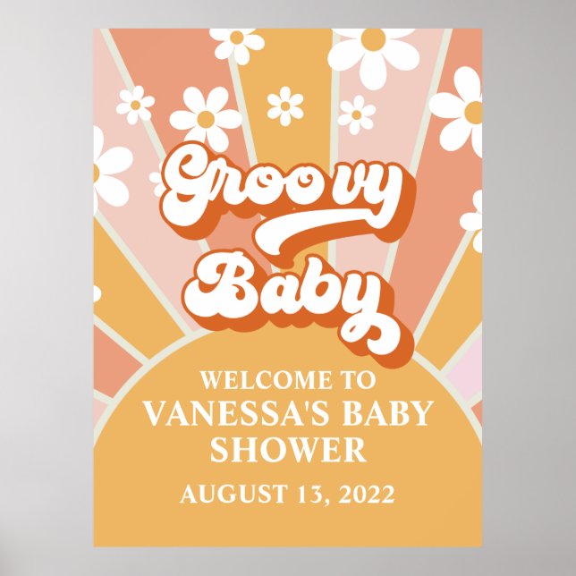 Groovy Baby Retro Sunshine Baby Shower Welcome Poster (Front)
