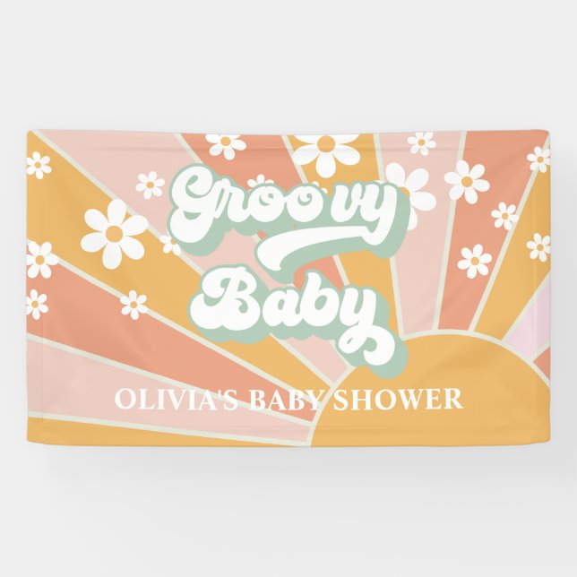 Groovy Baby Retro Sunshine Daisy Baby Shower Banner (Horizontal)