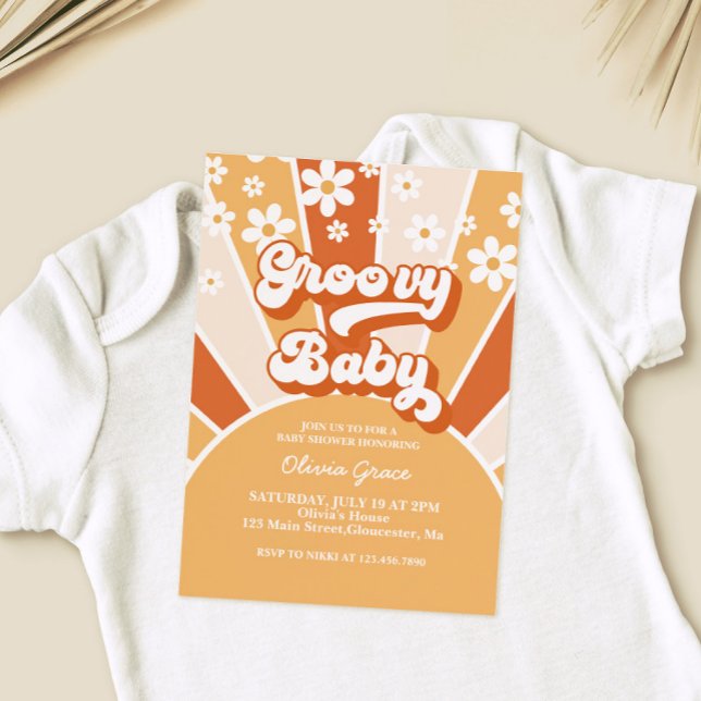 Groovy Baby Retro Sunshine Daisy Baby Shower Invit Invitation (Creator Uploaded)