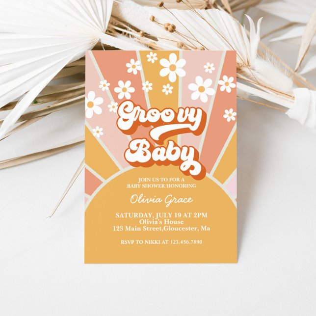 Groovy Baby Retro Sunshine Daisy Baby Shower Invit Invitation (Creator Uploaded)