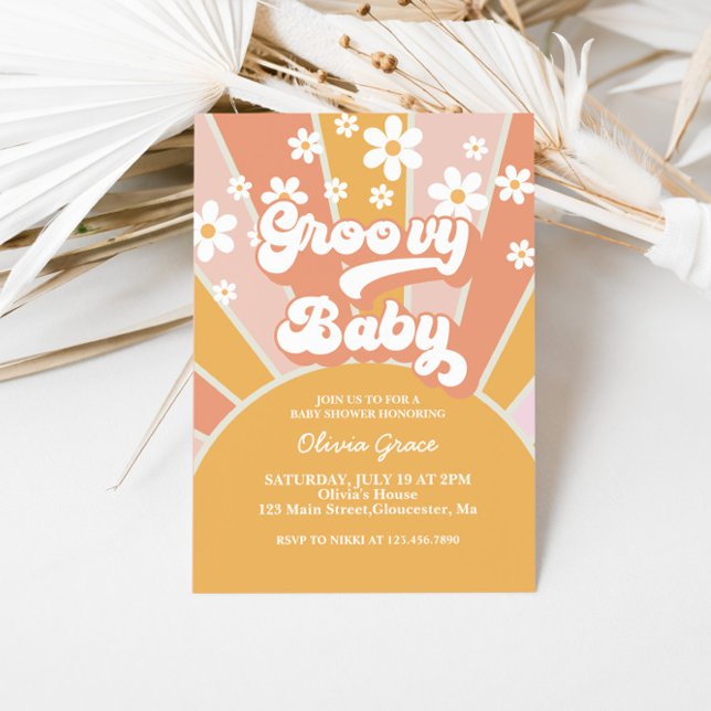 Groovy Baby Retro Sunshine Daisy Baby Shower Invitation (Creator Uploaded)