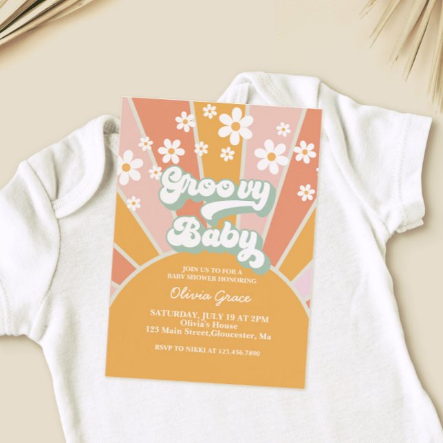 Groovy Baby Retro Sunshine Daisy Baby Shower Invitation (Creator Uploaded)