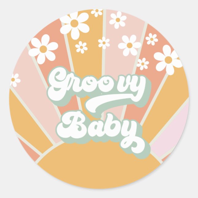 Groovy Baby Retro Sunshine Hippie Baby Shower Classic Round Sticker (Front)