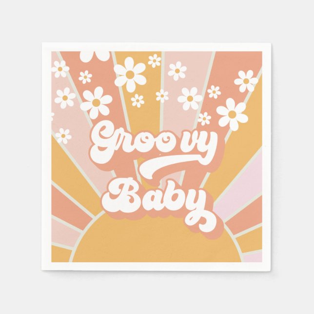 Groovy Baby Retro Sunshine Hippie Baby Shower Napk Napkin (Front)