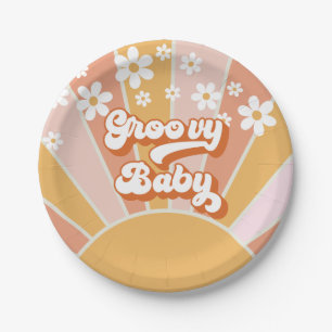 Groovy Baby Retro Sunshine Hippie Baby Shower Pape Paper Plate