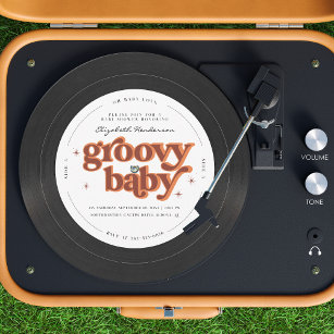 Groovy Baby   Retro Vinyl Record Baby Shower Invitation