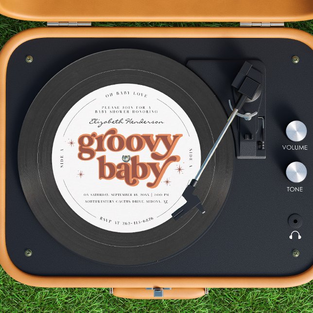 Groovy Baby | Retro Vinyl Record Baby Shower Invitation (Creator Uploaded)