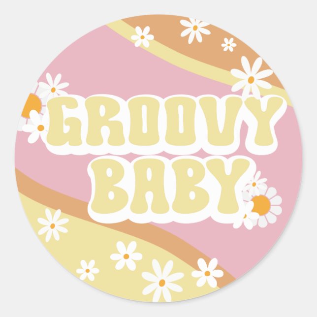 Groovy Baby Shower, Boho Retro, 70's Vibe Classic Round Sticker (Front)