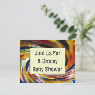Groovy Baby Shower Bright Swirl Retro Tie-Dye Invitation