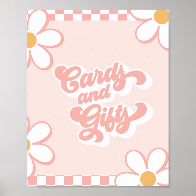 Groovy Baby Shower Cards and Gifts Sign Pink Check (Front)