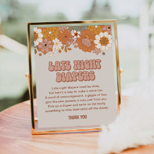 Groovy Baby Shower Late Night Diapers Sign