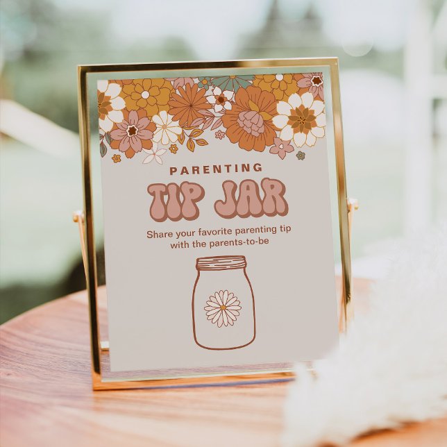 Groovy Baby Shower Parenting Tip Jar Sign (Creator Uploaded)