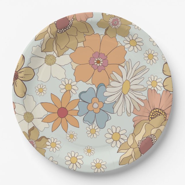 Groovy Baby Shower Retro Party Plates (Front)