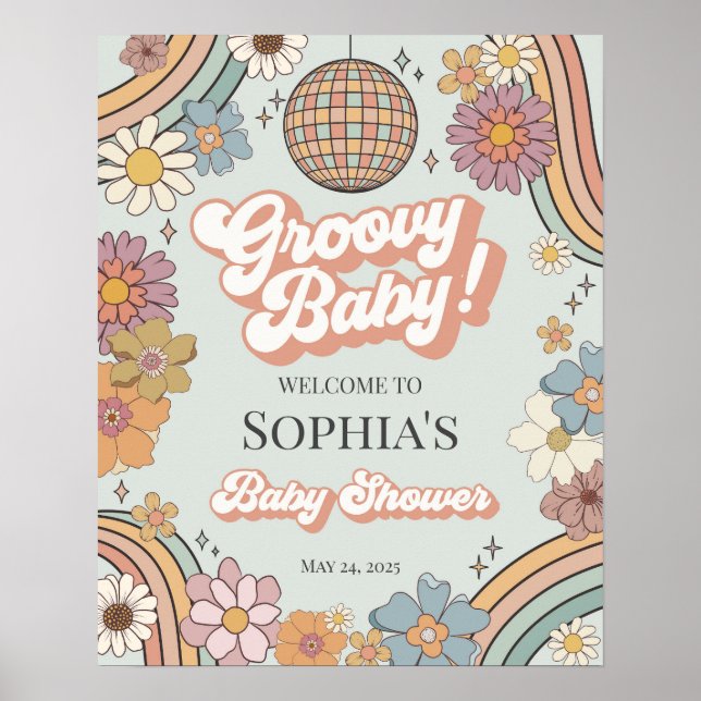 Groovy Baby Shower Retro Welcome Sign (Front)