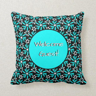 Groovy Batik Turquoise Flower Pattern Guest Room Cushion