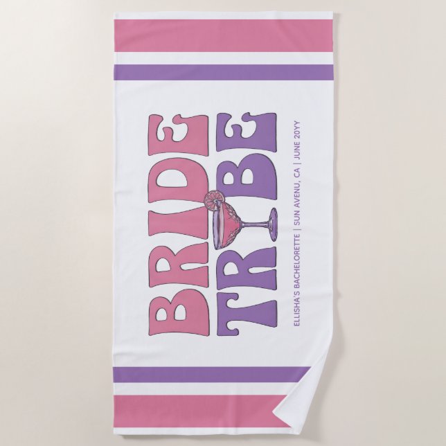 Groovy Beach Bride Bachelorette Party Beach Towel (Front)
